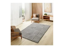 Alfombra interior - geométrico con relieve - gris - 126 x 190 cm - JUNO