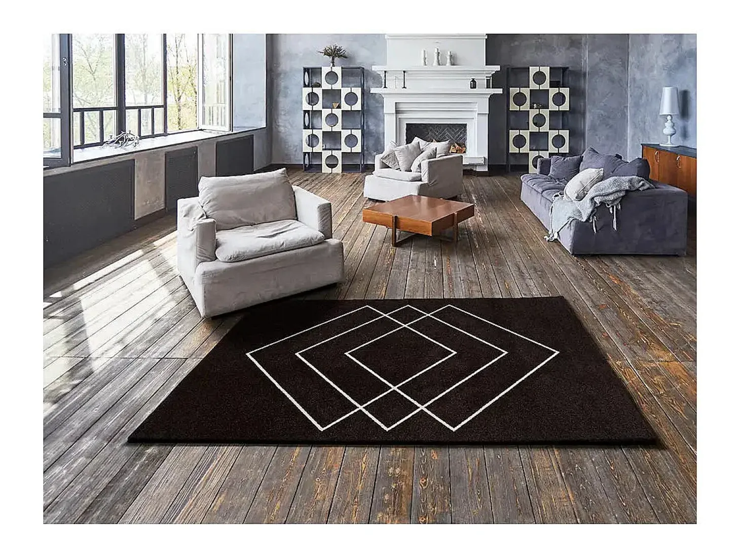 Alfombra interior - geométrico - negro - 133 x 190 cm - BREDA