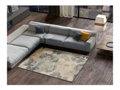 Alfombra interior - motivos florales - gris / beige - 80 x 150 cm - FLORES SUNSET