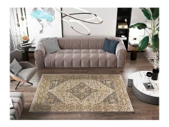 Alfombra interior - vintage - beige / gris - 80 x 150 cm - DELTA