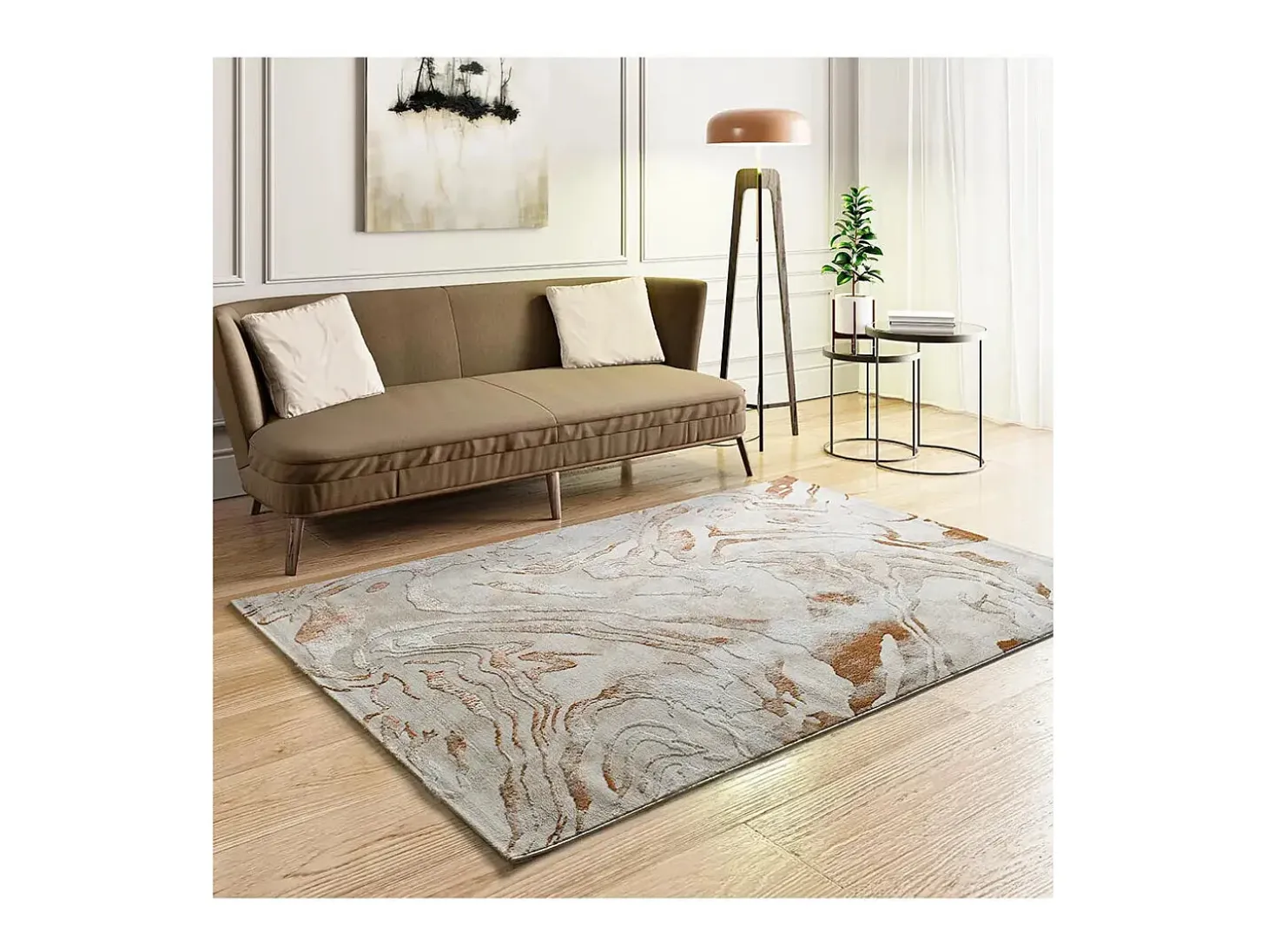 Alfombra interior - abstracto con relieve - beige / caldera - 154 x 230 cm - KEOPS