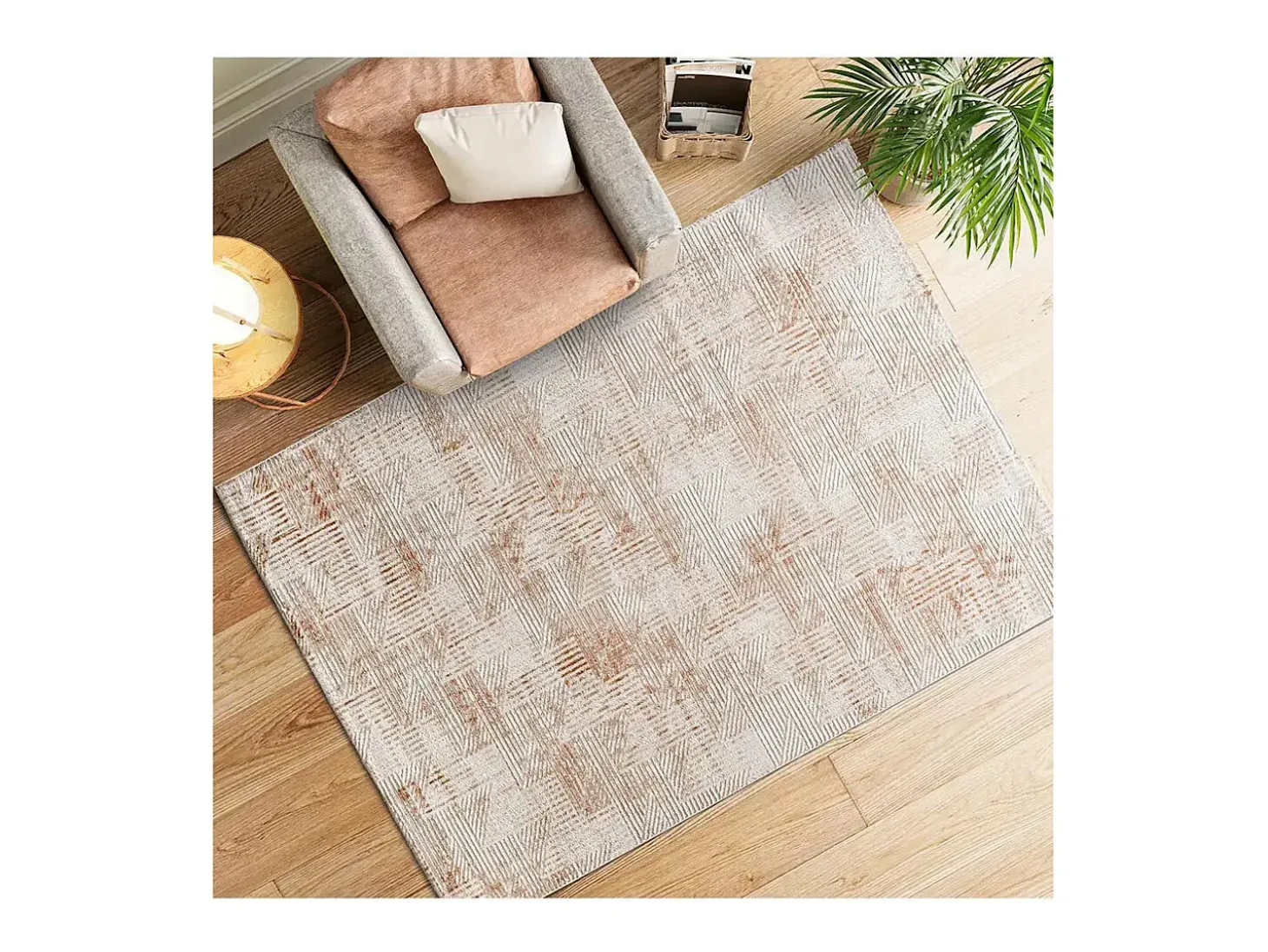 Alfombra interior - geométrico con relieve - beige / caldera - 192 x 290 cm - KEOPS