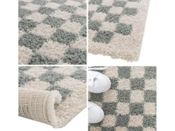 Alfombra interior shaggy damero azul claro y crema