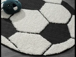 Alfombra Lou Infantil Fútbol - Negro Blanco - 120 cm Redonda