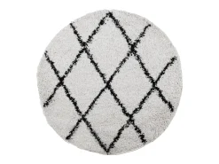 Alfombra moderna de pelo largo en color crema y negro, Ø 100 cm