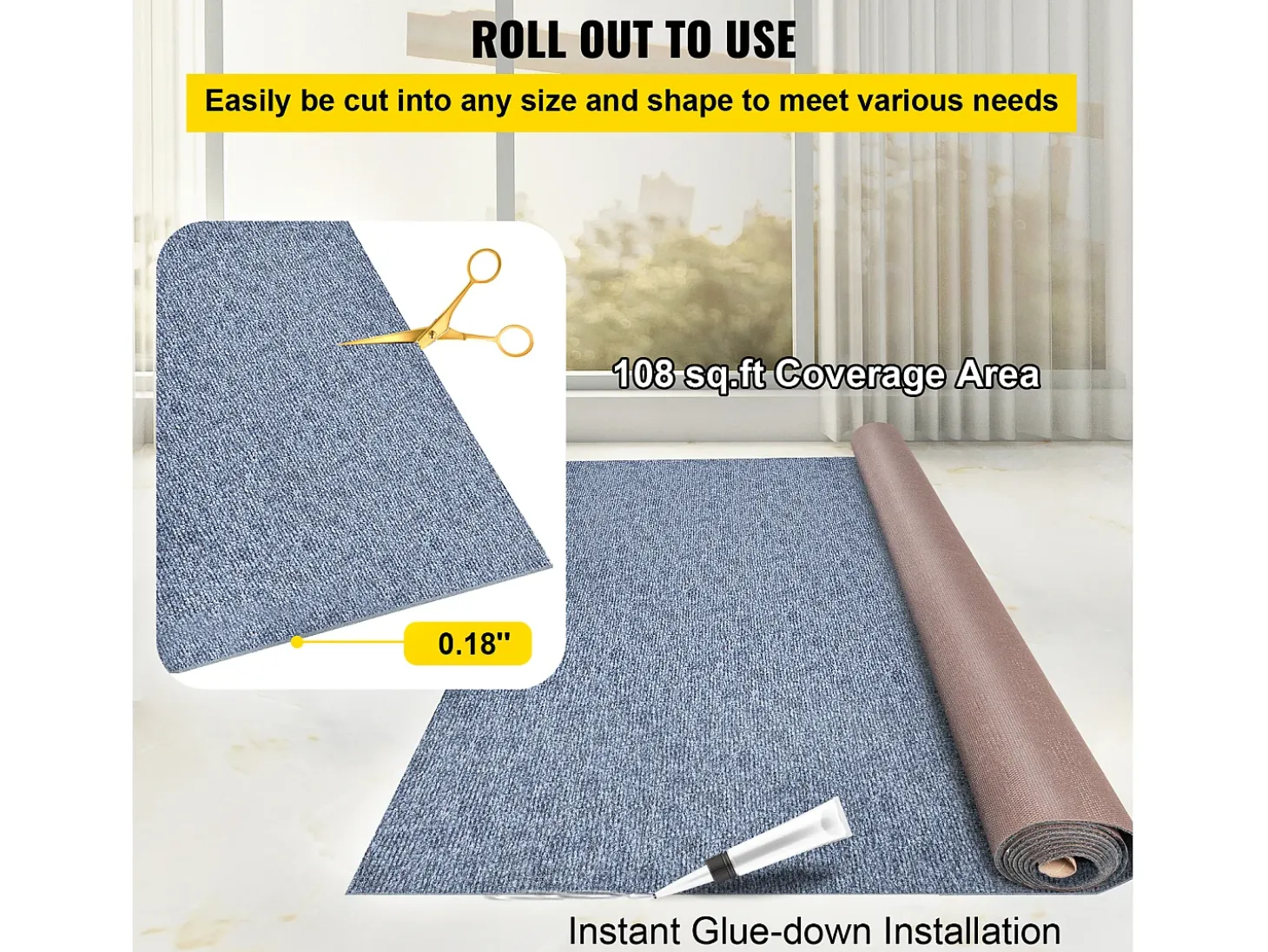 Alfombra para Interior y Exterior SucceBuy, 1,8 x 11,9 m, Alfombra Marina Gris, Antideslizante para Interior/Exterior