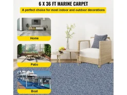 Alfombra para Interior y Exterior SucceBuy, 1,8 x 11,9 m, Alfombra Marina Gris, Antideslizante para Interior/Exterior