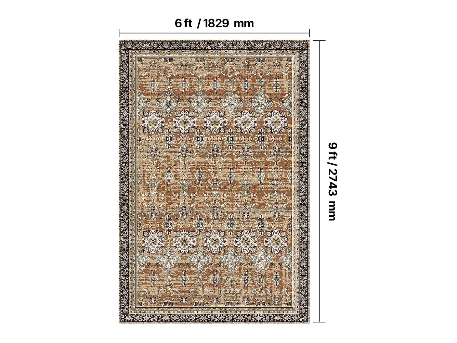 Alfombra para Salón SucceBuy, 1,8 x 2,7 m, Alfombra Grande para Dormitorio Lavable y Antideslizante, Suave y Cómoda, Estilo Vintage, Marrón y Verde