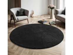 Alfombra pelo corto lavable antideslizante - Negro - 200 cm Redondo - RELAX