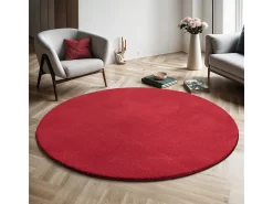 Alfombra pelo corto lavable antideslizante - Rojo - 120 cm Redondo - RELAX