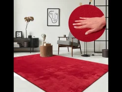 Alfombra pelo corto lavable antideslizante - Rojo - 160 x 220 cm - RELAX