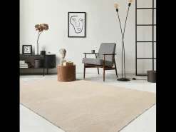 Alfombra pelo corto lavable antideslizante - Beige - 160 x 220 cm - RELAX