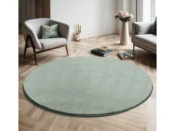 Alfombra pelo corto lavable antideslizante - Verde - 120 cm Redondo - RELAX