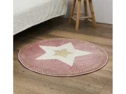 Alfombra Redonda Infantil 80cm Rosa Estrella Lurex Metálico Polipropileno & Poliéster