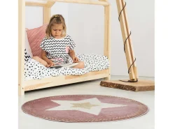 Alfombra Redonda Infantil 80cm Rosa Estrella Lurex Metálico Polipropileno & Poliéster