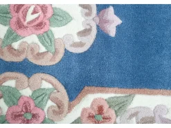 Alfombra tejida a mano con borde en diseño Aubusson 70x600 cm Azul Ming