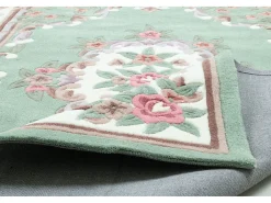 Alfombra tejida a mano con borde en diseño Aubusson 90x160 cm Verde Ming