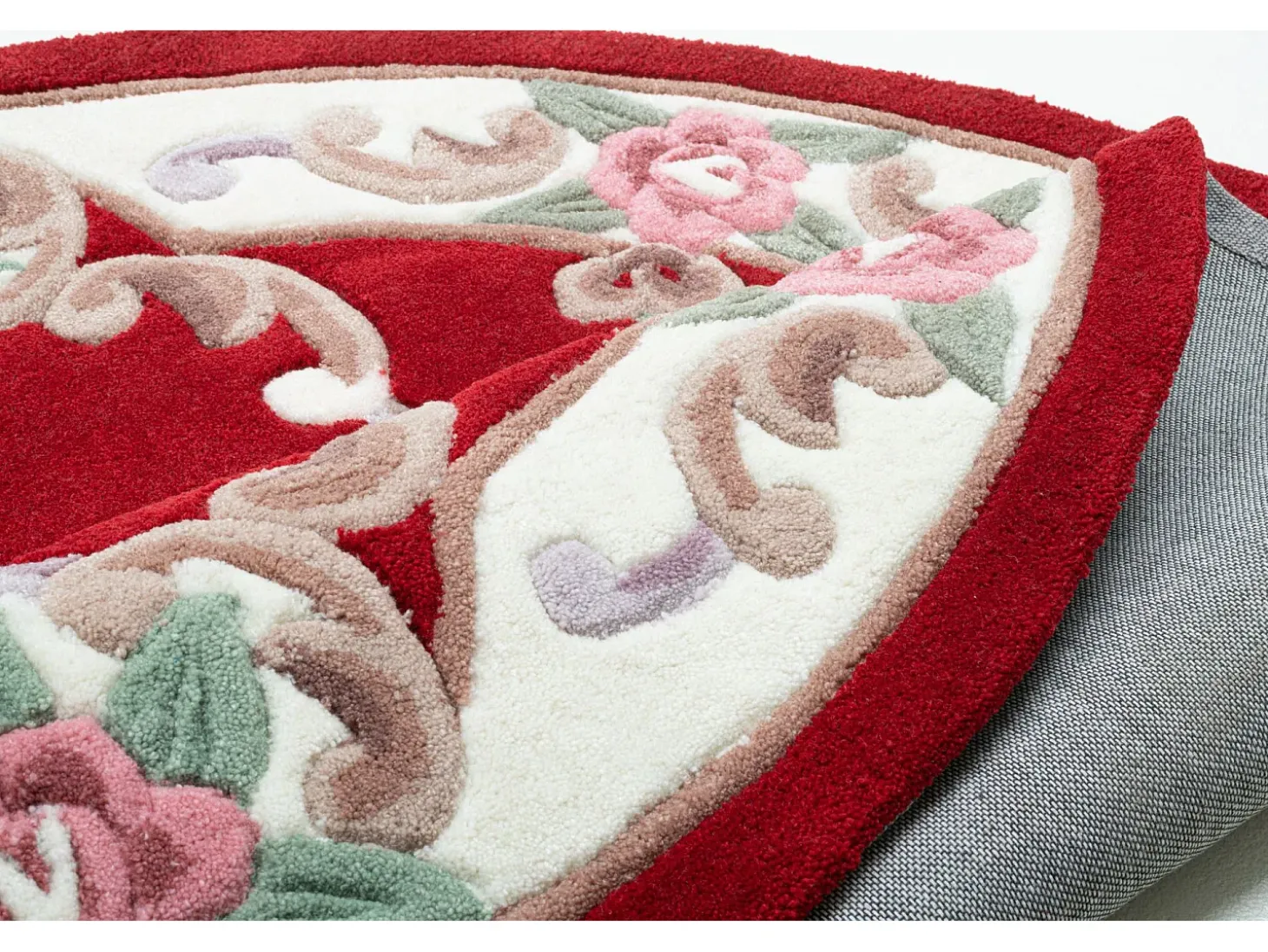Alfombra tejida a mano con borde en diseño Aubusson 190x190 cm Rojo Ming