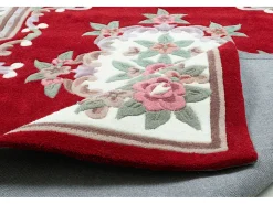 Alfombra tejida a mano con borde en diseño Aubusson 190x290 cm Rojo Ming