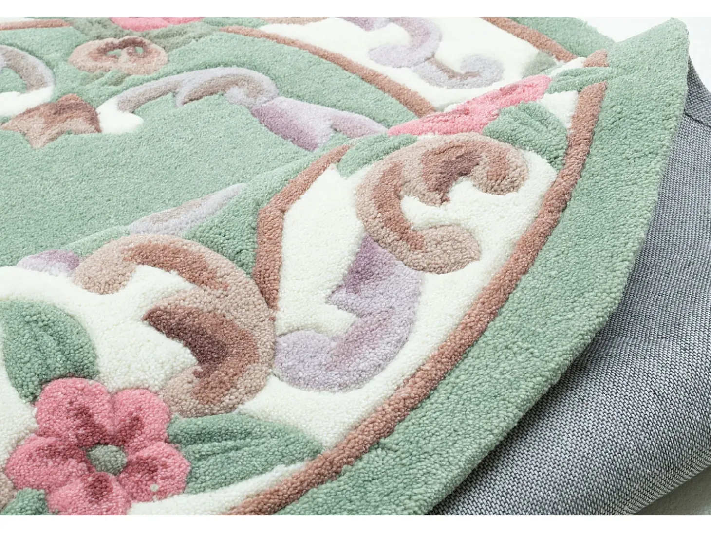 Alfombra tejida a mano con borde en diseño Aubusson 190x290 cm Verde Ming