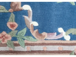 Alfombra tejida a mano con borde en diseño Aubusson 60x90 cm Azul Ming
