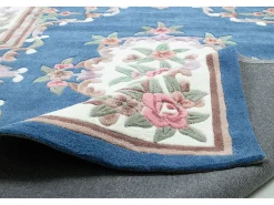 Alfombra tejida a mano con borde en diseño Aubusson 120x180 cm Azul Ming