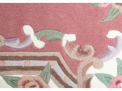 Alfombra tejida a mano con borde en diseño Aubusson 70x140 cm Rosa Ming