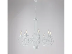 Alma - Lámpara de araña de hierro lacado en blanco con decoración. Lámpara de techo efecto shabby chic 8 luces 128 - Ø67 - BL130-8-BCO