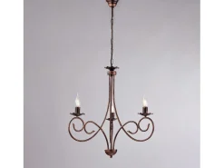Alma - Lámpara de araña de hierro lacado en negro con decoración. Lámpara de cobre antiguo de 3 luces, 120 cm, Ø50 cm, BL130-3-NR