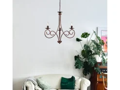 Alma - Lámpara de araña de hierro lacado en negro con decoración. Lámpara de cobre antiguo de 3 luces, 120 cm, Ø50 cm, BL130-3-NR