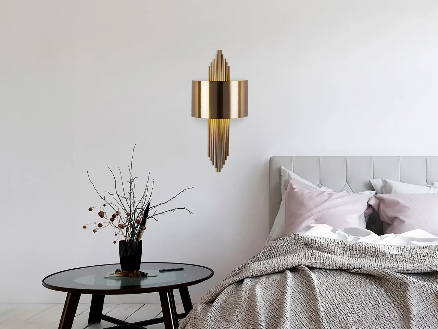 Aplique de arte déco de metal dorado - Ancho 22 x Alt. 75 cm - SANGARIUS