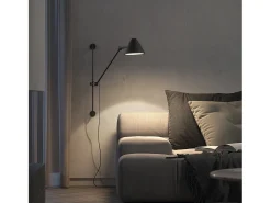 Aplique de pared ARM estilo moderno - Alt. 76 cm - LED COB 5W- 728lm y 3000k - Cable 2 metros - 330º y 180º grados, on&off - ip20- acero y negro