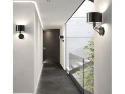 Aplique de pared DIAGONAL estilo moderno - Alt. 28,5 cm - E27 13W - pantalla sintética ø22 cm - acero y negro - IP20 - interior