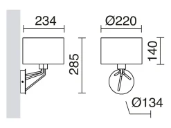 Aplique de pared DIAGONAL estilo moderno - Alt. 28,5 cm - E27 13W - pantalla sintética ø22 cm - acero y blanco - IP20 - interior