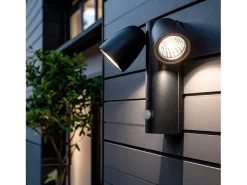 Aplique de Pared Exterior LED 12W Aluminio con Sensor de Movimiento PIR Abel Dos Focos Negro