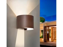 Aplique de Pared Exterior LED 10W Aluminio Iluminación Doble Cara CCT Seleccionable Denny Round Óxido