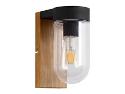 Aplique de pared exterior, madera oscura, metal negro y cristal, casquillo E27, 1 x 40 W