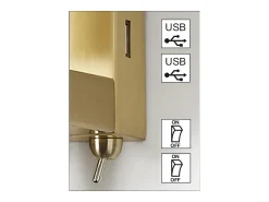 Aplique de pared FIRENZE estilo clásico - Alt. 43 cm - E27 60W + LED SMD 3W - 2x on&off - 2x USB - acero y algodón - oro mate y blanco - IP20