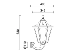 Aplique de pared Indura big 6 clásico -alt. 63 cm -e27 42w -resina -IP55 -negro