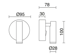 Aplique de pared MINIMAL estilo moderno y versátil - D. 9,5 cm - LED SMD 3W - 200lm y 3K - on&off - 300º y 90º grados - acero y blanco