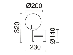 Aplique de pared OXY estilo clásico y atemporal - D. 20 cm x Alt. 32 cm - esfera opal ø20 - interior -E27 40W - IP40 - acero y negro