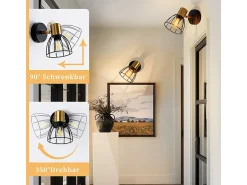 Aplique de pared para interior Nettlife, estilo vintage, negro, foco de pared de una bombilla, lámpara de pasillo, casquillo E14 (bombilla no incluida)