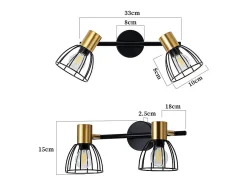 Aplique de pared para interior Nettlife, vintage, casquillo E14, negro, giratorio 350°, de metal, con 2 luces (bombillas no incluidas)