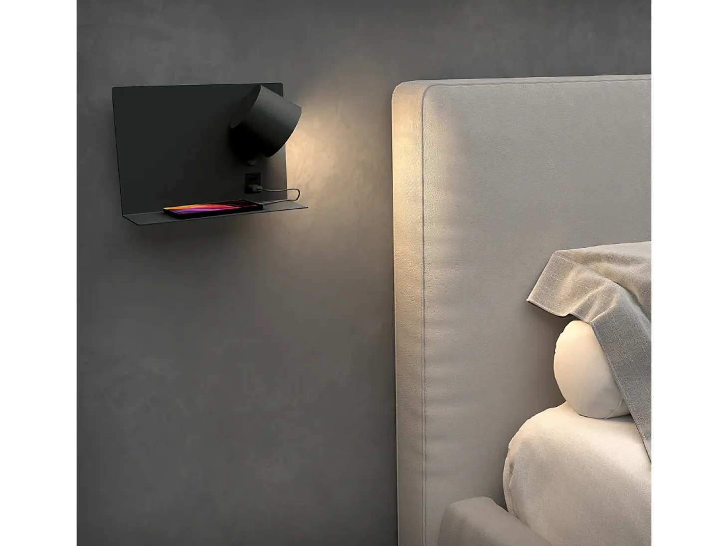 Aplique de pared SERENE estilo moderno - LED SMD 6W - 732lm Y 3K - IP20 - 350º - on&off y USB - LEFT -acero y negro