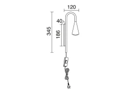 Aplique de pared TEAR estilo moderno - GU10 20W - cable 2 metros- on&off - acero y negro