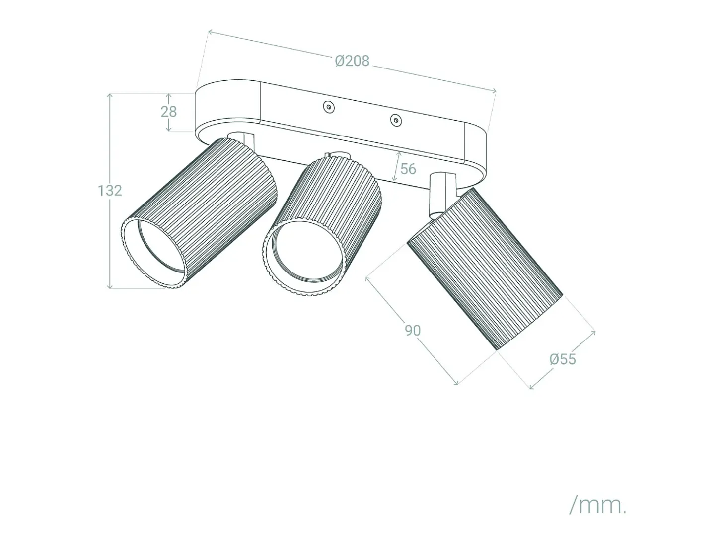 Aplique de Techo Aluminio Aritz 3 Foco Negro