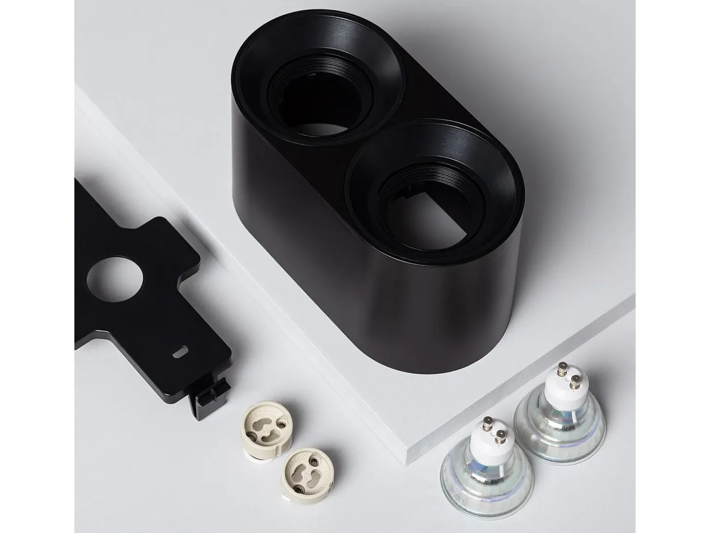 Aplique de Techo Doble Negro con Bombilla GU10 Space 6000K Blanco Frío