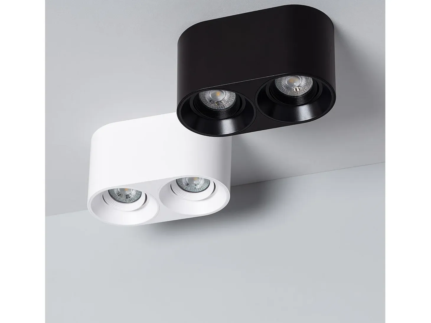 Aplique de Techo Doble Negro con Bombilla GU10 Space 6000K Blanco Frío