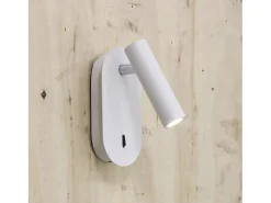 Aplique lector Dirk estilo moderno- Alt. 18 cm- LED SMD 3W- 3.000K- on/off- 90º y 300º grados- IP20- acero y blanco