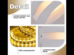 Aplique LED de pared para interiores Nettlife blanco - Diseño moderno, 3000 K, 5 W, iluminación de pared blanca cálida, iluminación vertical y horizontal.